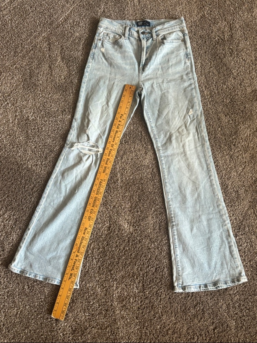 GAP Light Wash Flare Jeans with Knee Rip